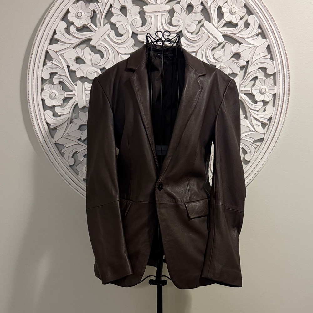 Zara Chocolate Leather look Blazer